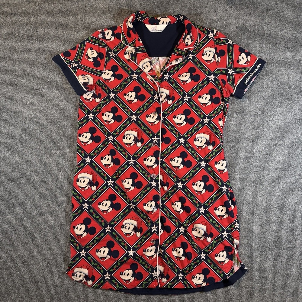 Peter Alexander Disney Mickey Christmas Collared Button Down Nightgown Juniors L